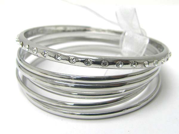 Crystal stud multi row metal bangle set