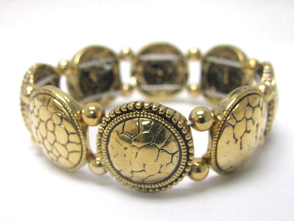 Pebble texture metal round disk link stretch bracelet