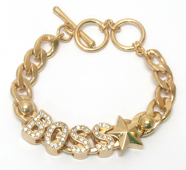 Crystal deco boss letter and thick chain bracelet