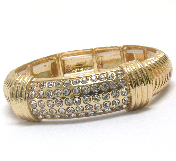 Crystal pave textured metal stretch bracelet