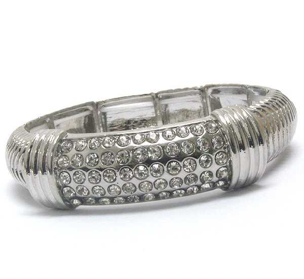 Crystal pave textured metal stretch bracelet