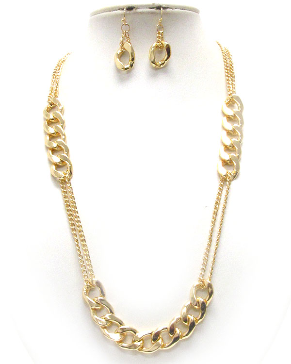 Single thick chain and double chain mix necklace earring set