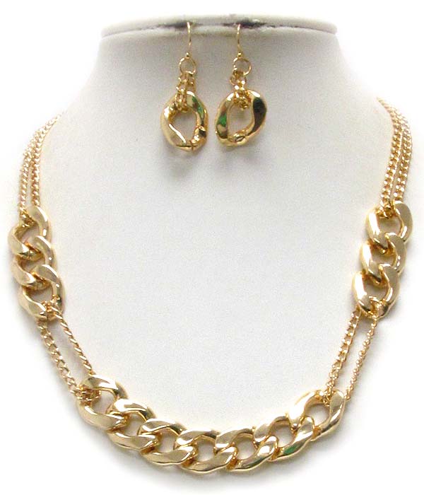 Single thick chain and double chain mix necklace earring set