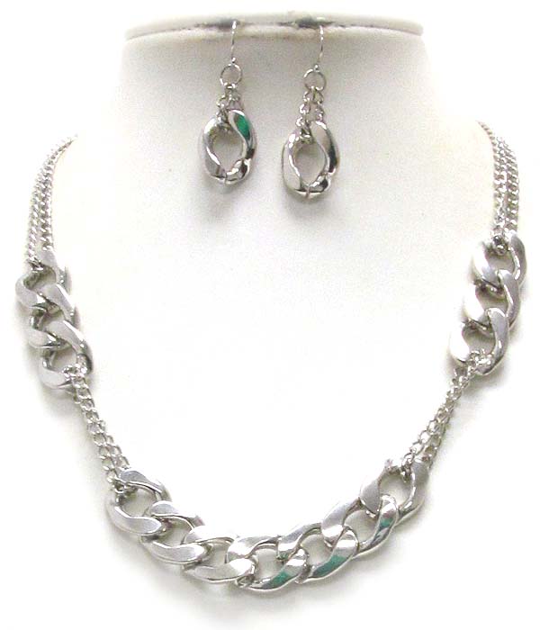 Single thick chain and double chain mix necklace earring set