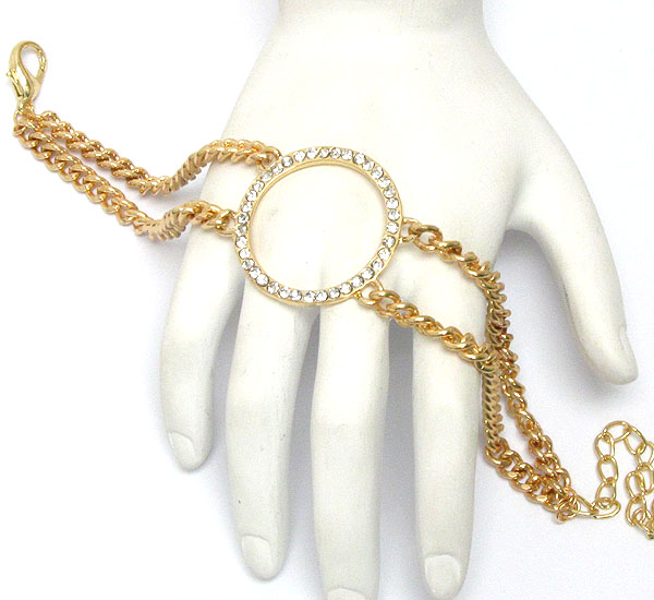 Crystal circle and double metal chain bracelet