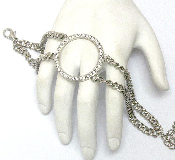 Crystal circle and double metal chain bracelet