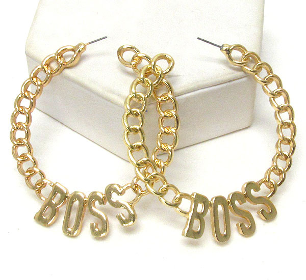 Boss accent metal chain hoop earring - hoops