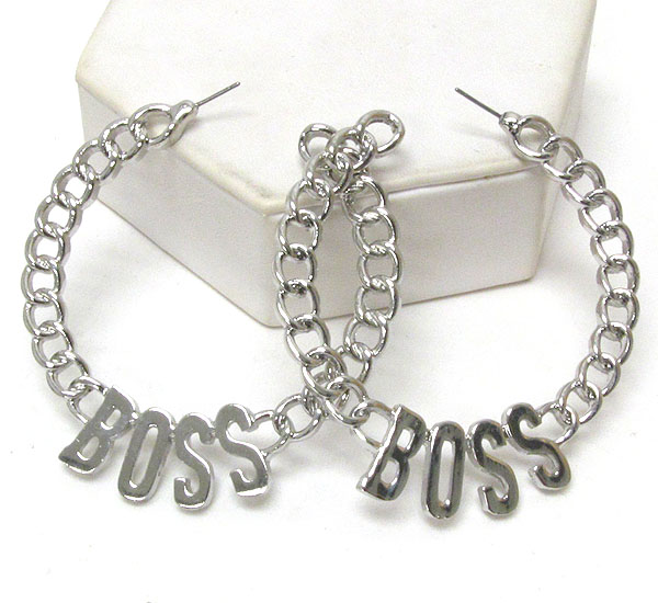 Boss accent metal chain hoop earring - hoops