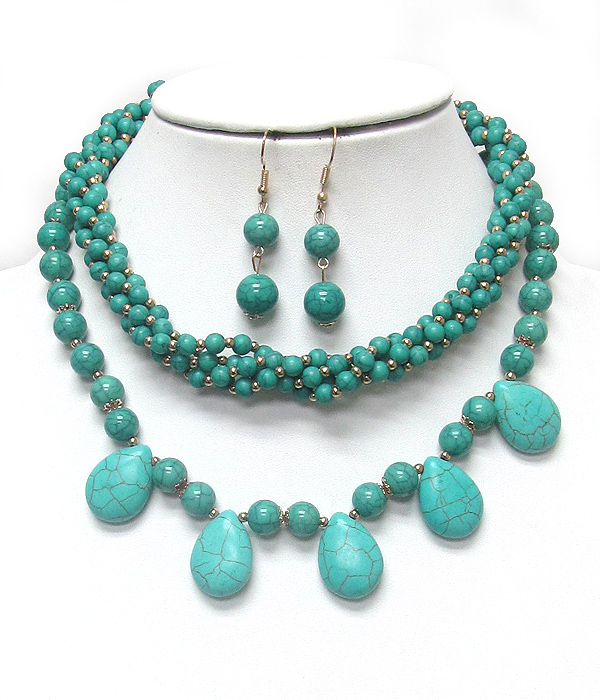 Turquoise double layer necklace set