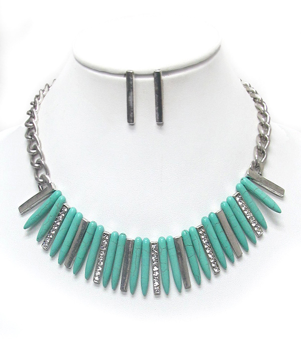 Turquoise and crystal bar drop tribal necklace set