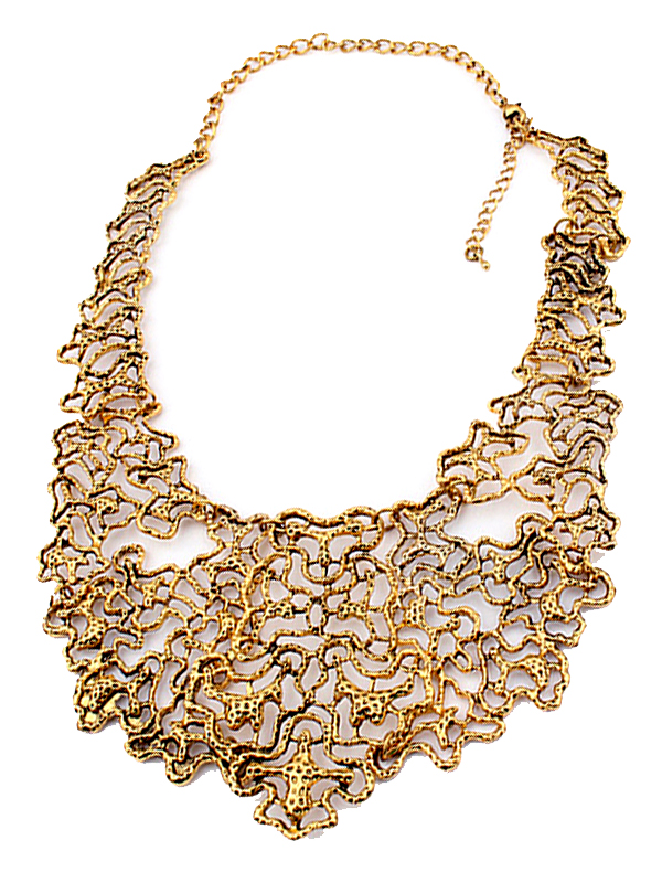 Metal filigree bib statement necklace