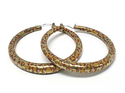 Large enamel covered animal pattern hoop earring - hoops