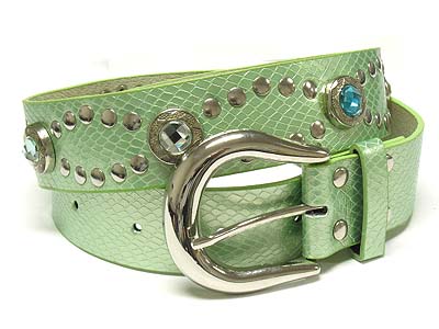 Acryl stone deco and animal pattern metal buckle belt