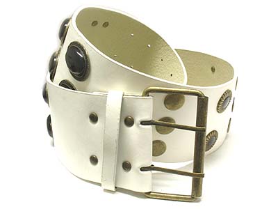 Large epoxy stone paved and metal stud double line buckle 