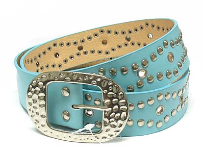 Multi hole and stud deco oval hammer pattern buckle belt