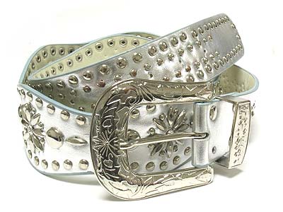 Crystal and metal stud deco casting buckle wave shape belt