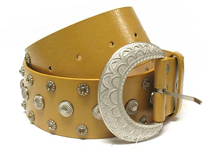 Crystal and casting stud metal buckle belt 