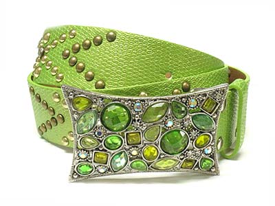 Acrylic and crystal stone paved buckle and metal stud belt