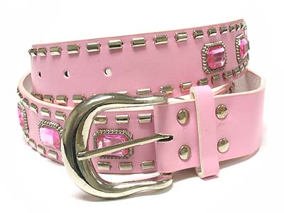 Square acrylic stone and stud metal buckle belt