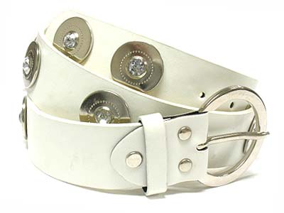 Round metal stud and crystal deco plain buckle belt