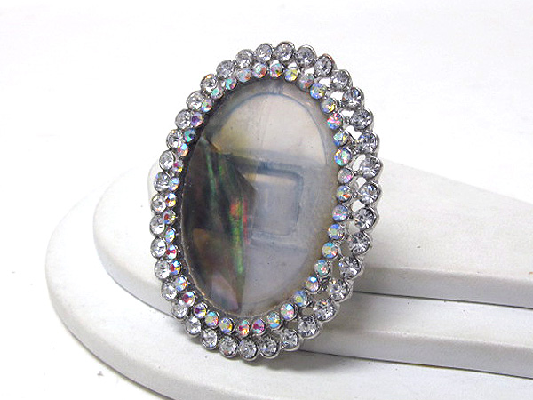 Crystal double line and oval shell stretch ring 