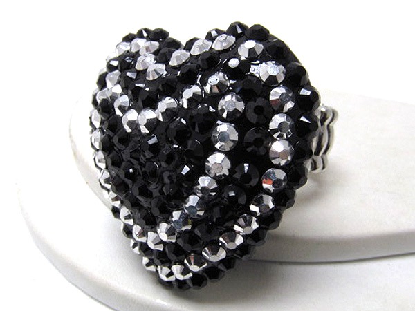 Crystal patern stud puffy heart stretch ring