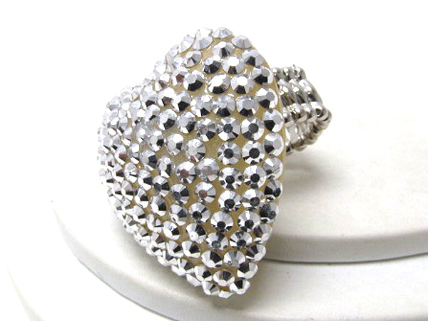 Crystal stud puffy heart stretch ring