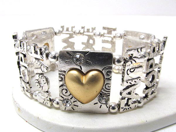 Crystal love hope faith and heart square stretch bracelet