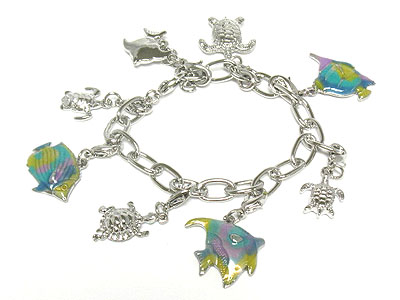 Crystal sea life charm dangle chain bracelet