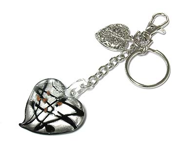 Murano style glass deco heart key holder or bag charm