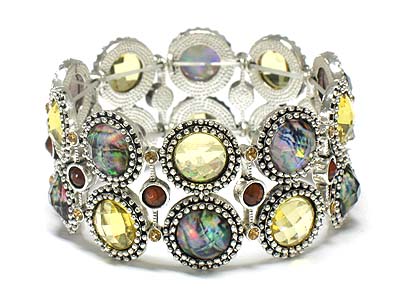 Crystal and abalone wide stretch bracelet