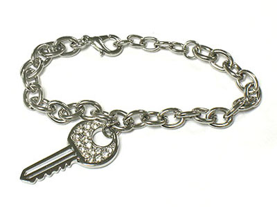 Crystal key dangle chain bracelet