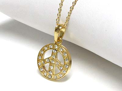 Crystal on peace symbol pendant necklace