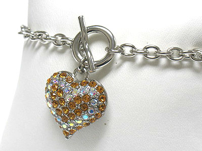 Crystal heart charm toggle bracelet