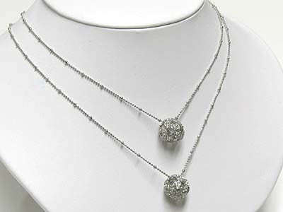 Double strand crystal ball pendant necklace