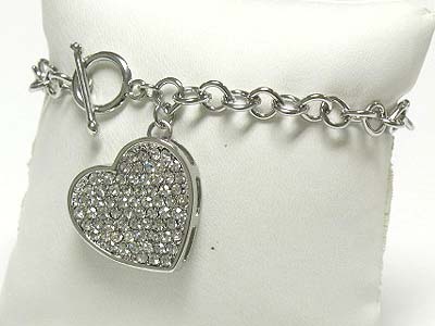 Crystal heart charm toggle bracelet