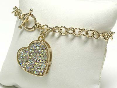 Crystal heart charm toggle bracelet