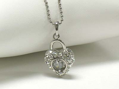 Crystal heart lock neckalce