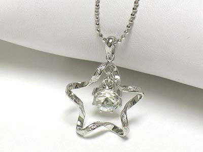 Made in korea whitegold plating twisted star and dangling crystal necklace