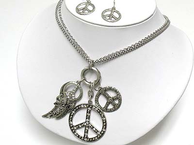 Multi peace mark pendant dangle neckale and earring set