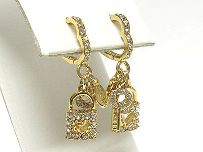 Crystal lock and key dagle earring