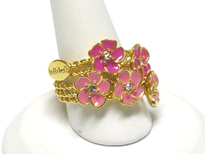 Tutti frutti five row crystal and metal epoxy flower ring