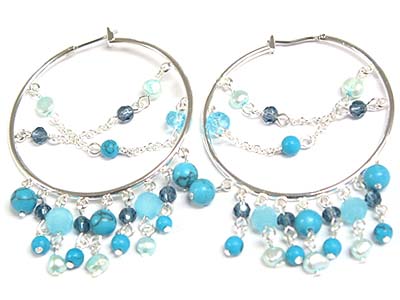 Multi turquoise ball and pearl drop earring