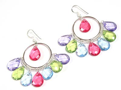 925 sterling silver hoop and crystal glass drop earring - hoops