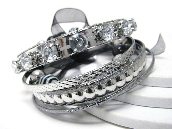 Crystal deco multi metal bangle mix bracelet