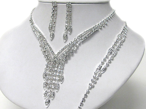 Multi rhinestone drop y style necklace bracelet and earring set