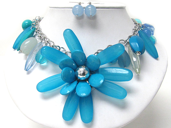 Large acrylic flower and charm drop summer necklace earring set