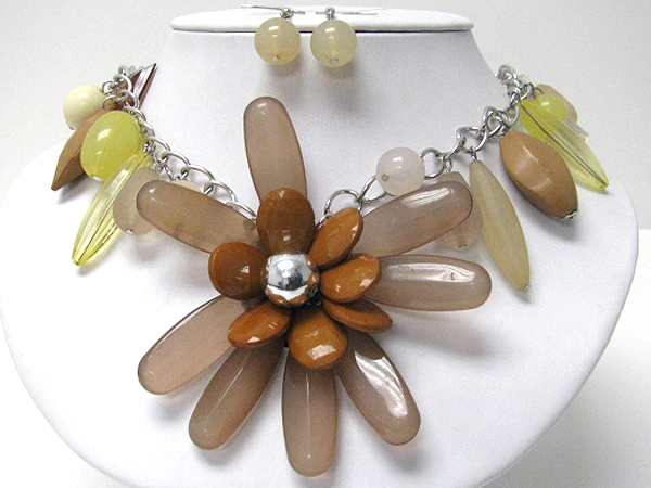 Large acrylic flower and charm drop summer necklace earring set