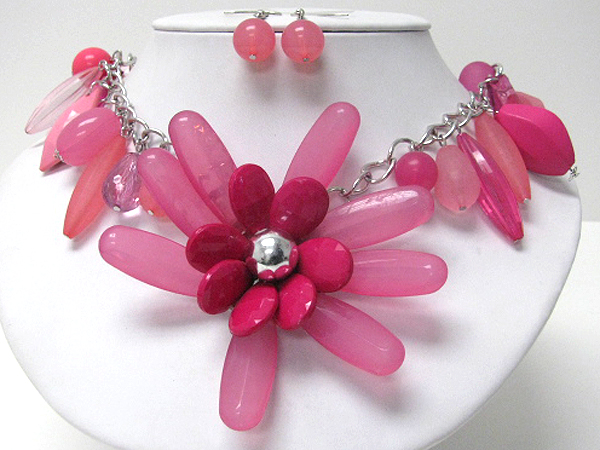 Large acrylic flower and charm drop summer necklace earring set