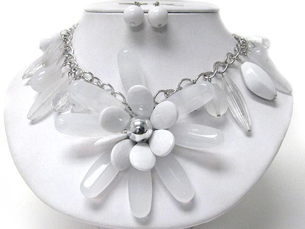 Large acrylic flower and charm drop summer necklace earring set